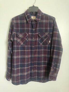 Vans Men’s Plaid Flannel Wool blend Button Down Shirt Navy & Burgundy size small